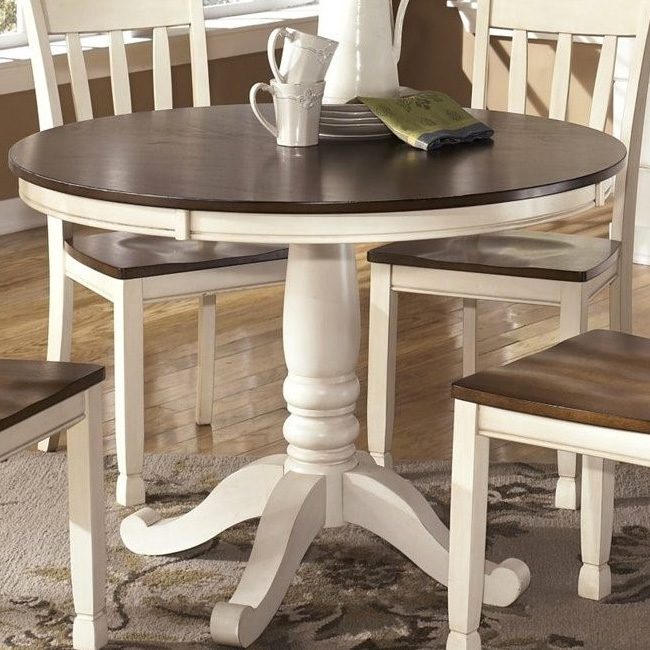 Ashley Whitesburg Round Dining Table in Brown and Cottage White | BestHomeHQ.com